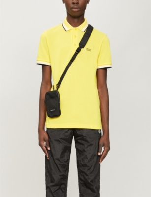 Hugo Boss Logo-embroidered Slim-fit Cotton-piqué Polo Shirt In Medium Yellow