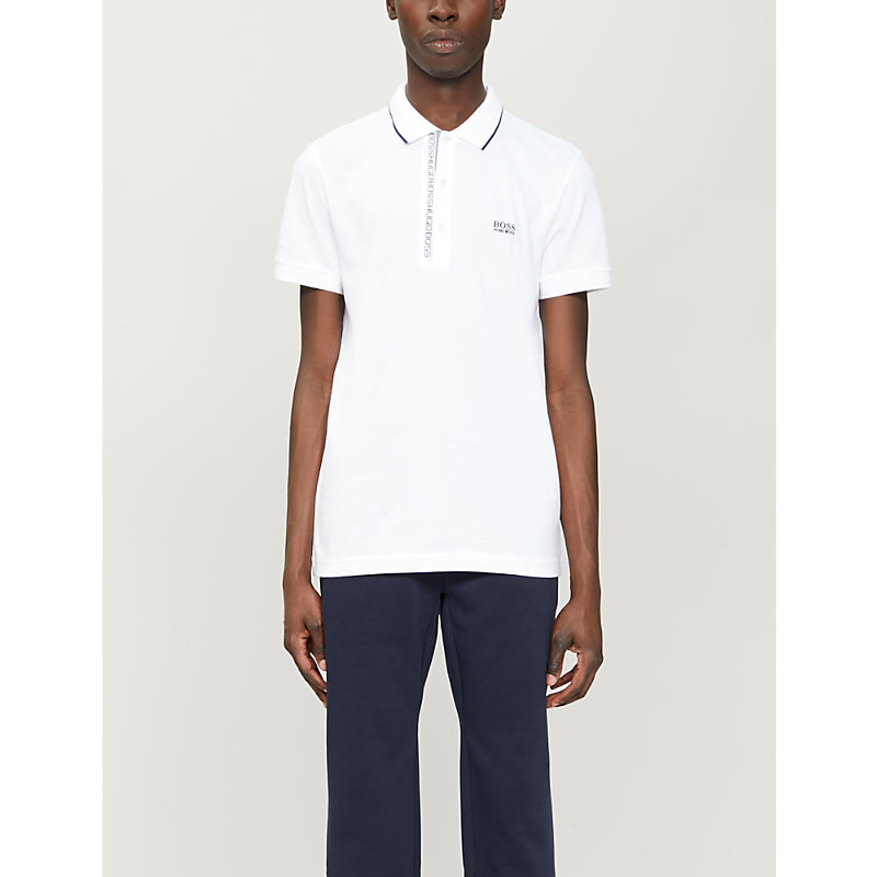 Hugo Boss Logo-embroidered Slim-fit Cotton-piqué Polo Shirt In Natural