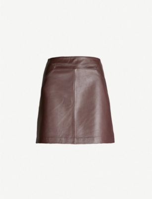 burgundy a line leather skirt