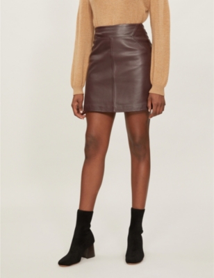 burgundy a line leather skirt