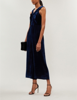 whistles blue velvet jumpsuit