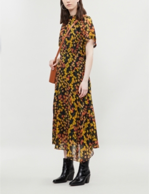 whistles daisy print midi dress