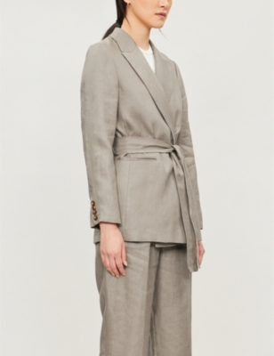 Whistles Lea 亚麻布束带夹克in Grey Modesens