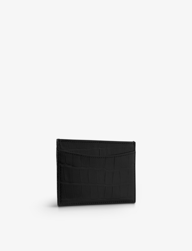 Branded croc-embossed shiny leather card holder