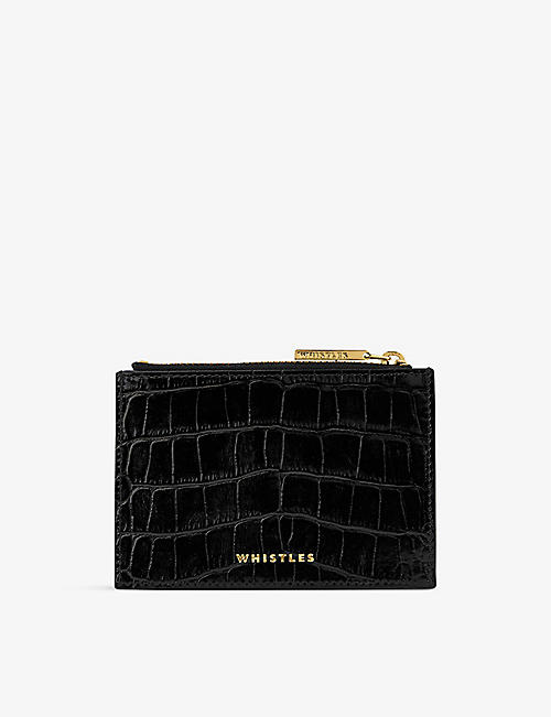 WHISTLES: Logo croc-embossed leather coin purse