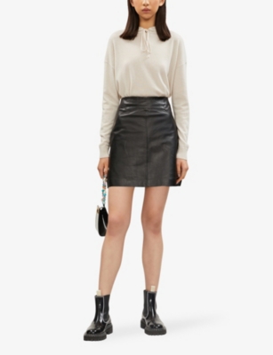 A-line leather mini skirt