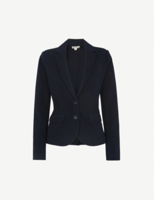 Whistles Womens Navy Single-breasted Slim-fit Cotton-jersey Jacket