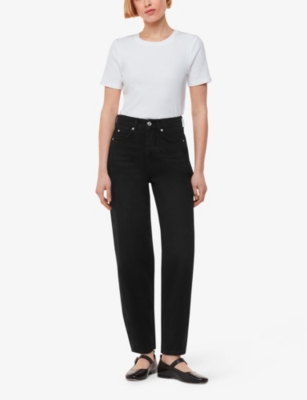 Whistles Womens Black Barrel-leg High-waist Stretch-denim Jeans In Black