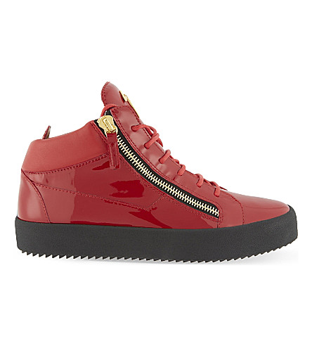 GIUSEPPE ZANOTTI   Patent leather mid top trainers
