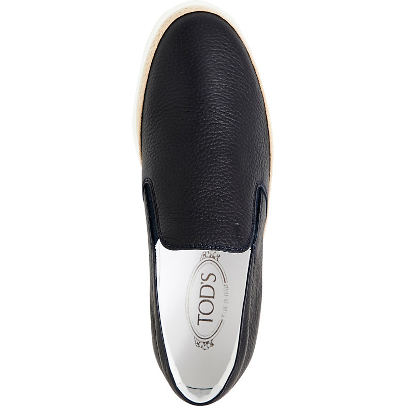 Shop Tod's Gomma Rafia Leather Skate Shoes In Navy