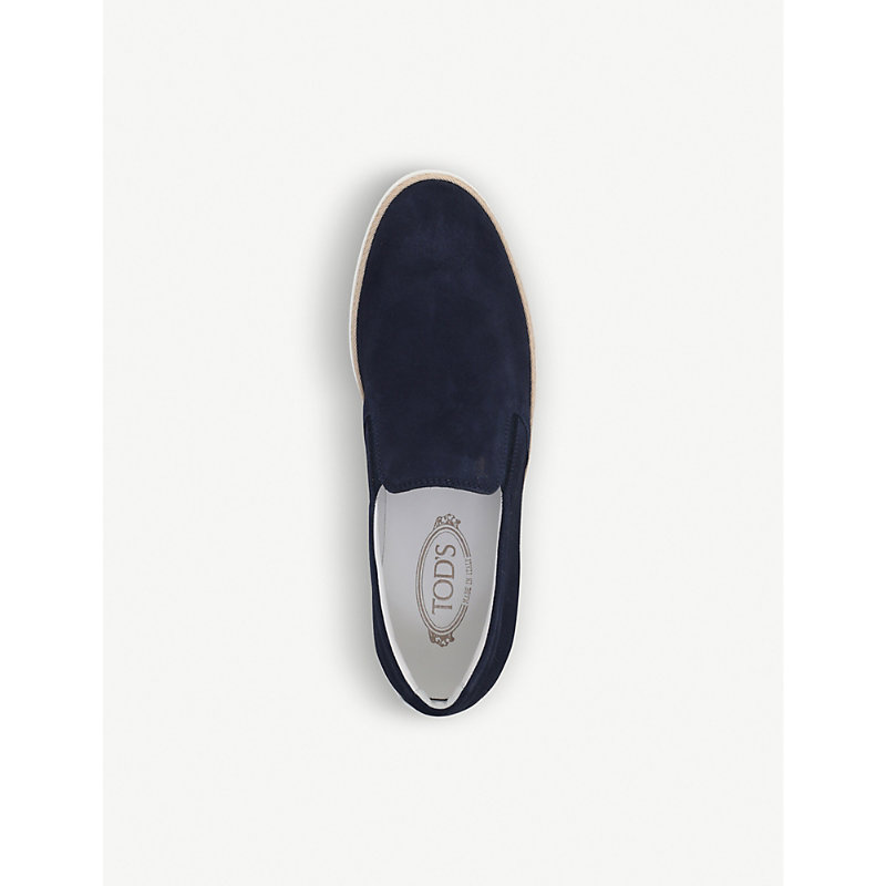 Shop Tod's Raffia Suede Skate Shoes In Navy