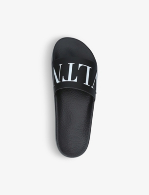 Shop Valentino Garavani Men's Black Vltn Rubber Sliders