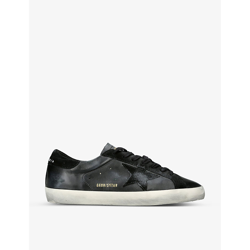 Golden Goose Mens Black Super-star Logo-embossed Leather And Suede Trainers