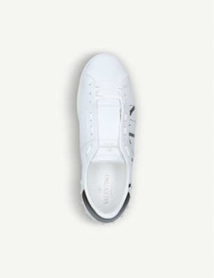 Shop Valentino Garavani Men's White Vltn Rockstud Leather Trainers