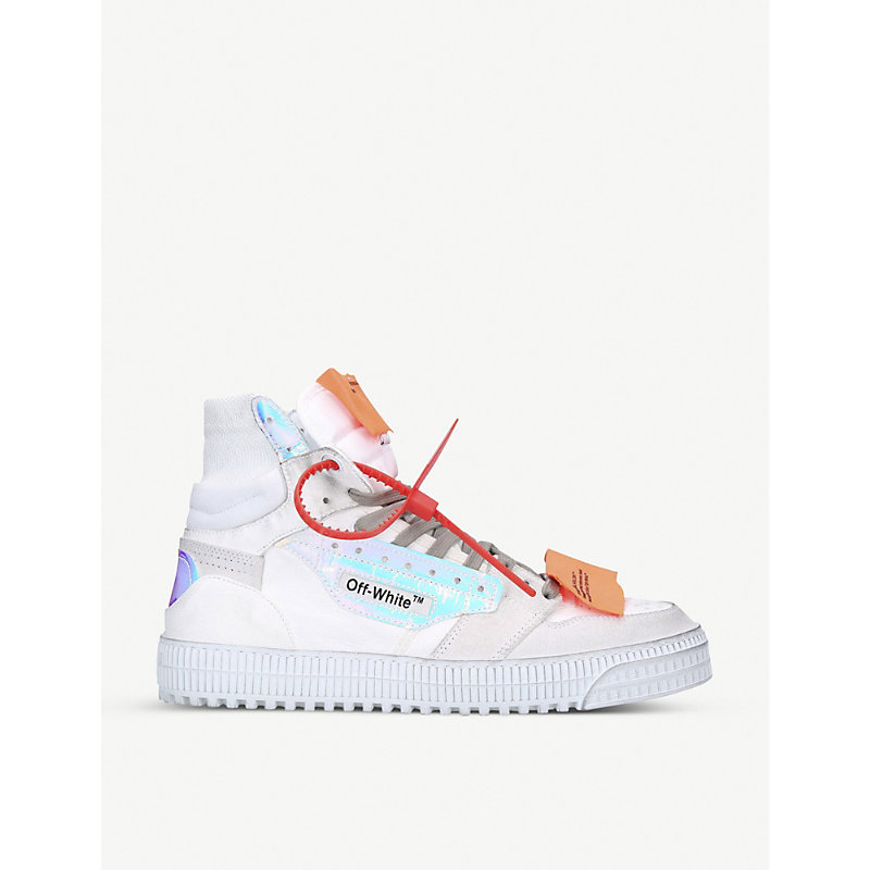OFF-WHITE OFF-COURT SUEDE AND LEATHER HIGH-TOP TRAINERS