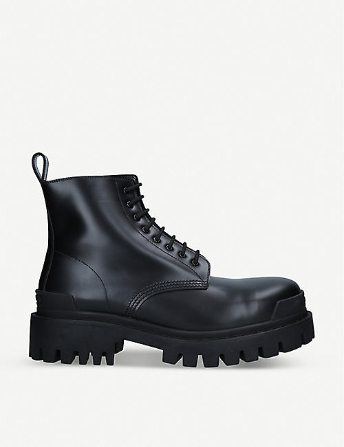 BALENCIAGA: Strike leather platform ankle boots