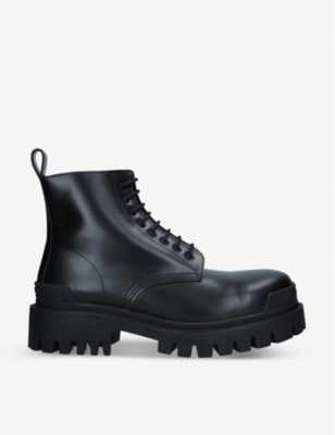 BALENCIAGA - Strike leather platform ankle boots | Selfridges.com