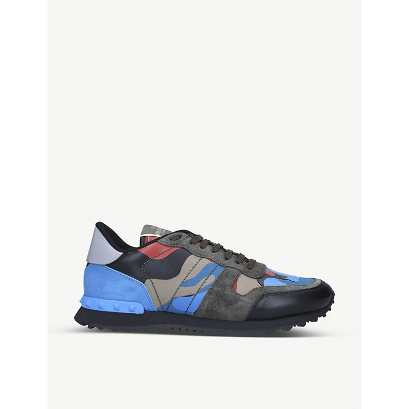 Valentino Garavani Camouflage Print Leather And Suede Trainers