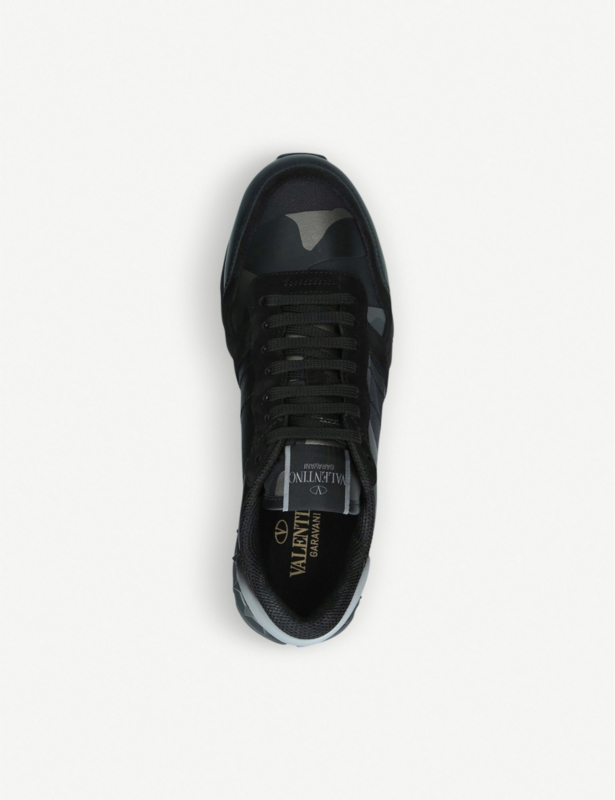 Full leather camouflage-print leather trainers
