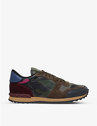 VALENTINO GARAVANI: Rockrunner camouflage-print leather and suede low-top trainers