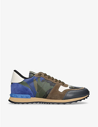 VALENTINO GARAVANI: Camouflage leather and suede trainers