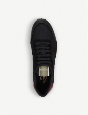 Shop Valentino Garavani Men's Black/comb Garavani Rockrunner Leather, Suede And Mesh Trainers In Black/brown/blue