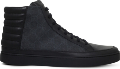 GUCCI Supreme Leather & Canvas High-Top Sneakers, Black | ModeSens
