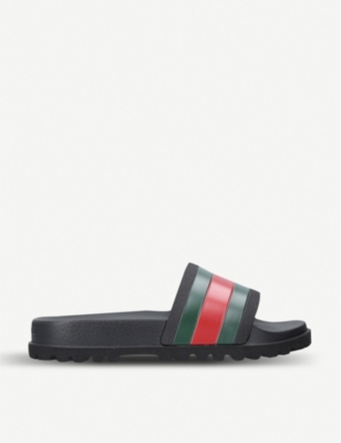 Gucci - Pursuit Striped Rubber Sliders | Selfridges.Com