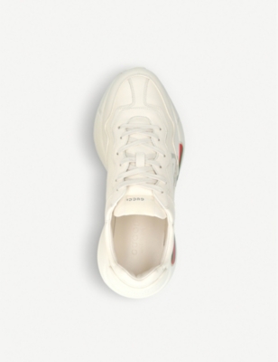 Shop Gucci Mens White/comb Men's Rhyton Logo Leather Running Trainers