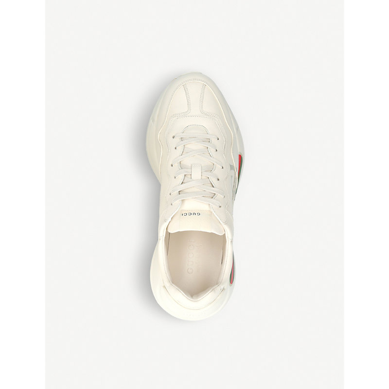 Shop Gucci Mens White/comb Men's Rhyton Logo Leather Running Trainers