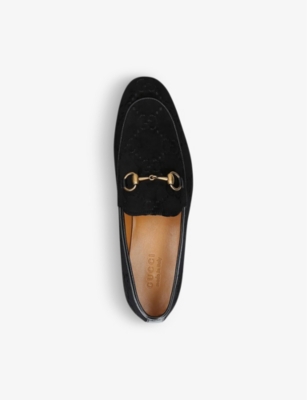 Shop Gucci Black Jordaan Gg-jacquard Velvet Loafers