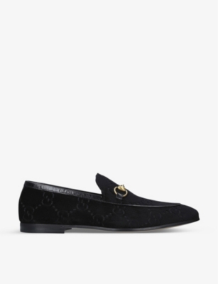 Shop Gucci Black Jordaan Gg-jacquard Velvet Loafers