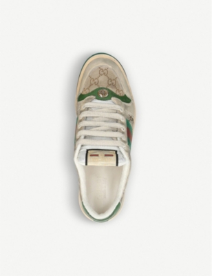Shop Gucci Virtus Gg Distressed Leather And Textile Trainers In White/comb