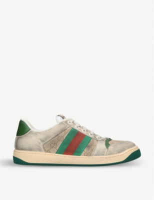 Shop Gucci Virtus Gg Distressed Leather And Textile Trainers In White/comb