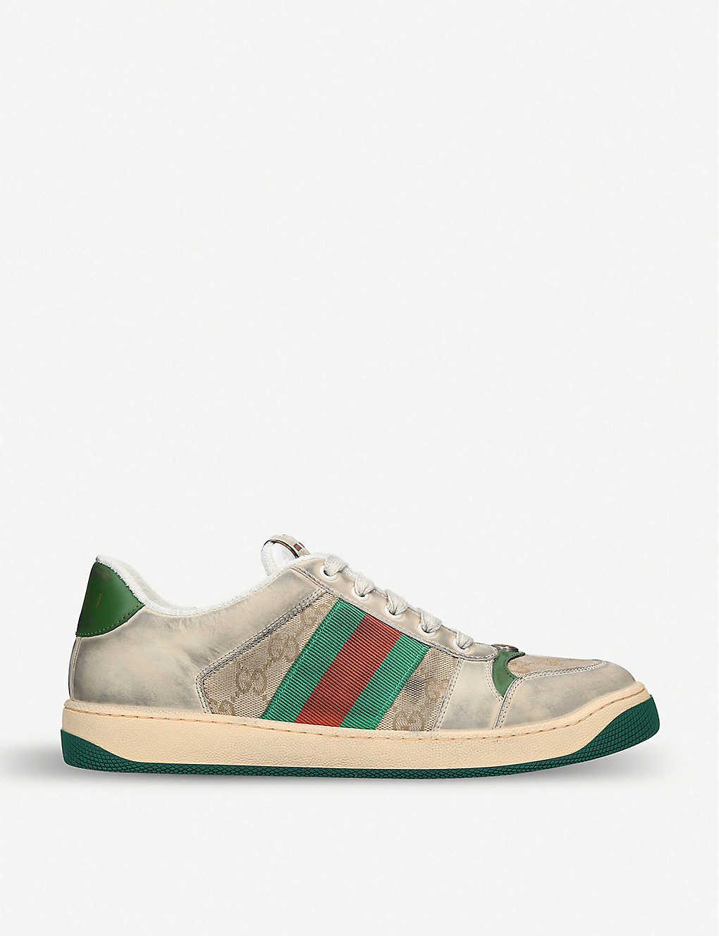 Shop Gucci Men's White/comb Virtus Gg Distressed Leather And Textile Trainers