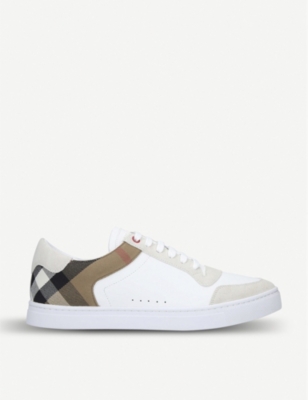 BURBERRY - Reeth leather and suede low-top trainers 