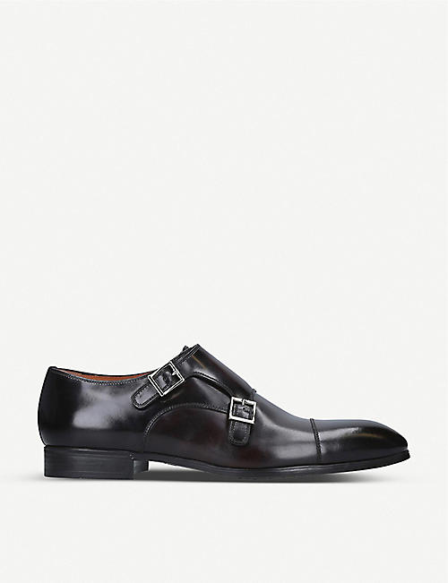 SANTONI: Simon double-buckle leather Derby shoes