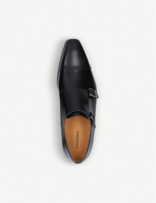 Shop Magnanni Men's Black Double Monk Strap Leather Shoes