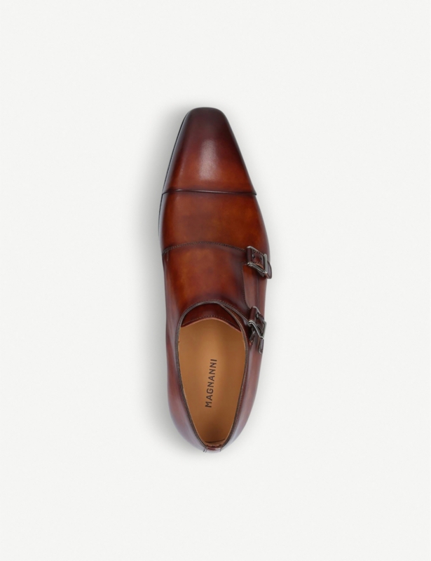 Burnished leather double monk-strap shoes