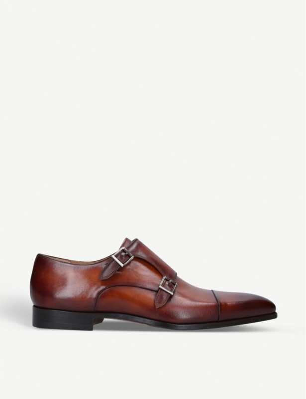 Burnished leather double monk-strap shoes