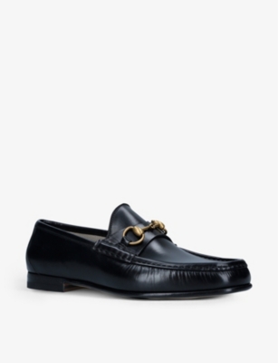 GUCCI GUCCI MEN'S BLACK ROOS HORSEBIT LEATHER MOCCASINS