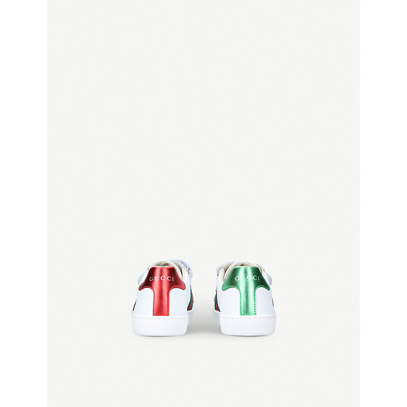 Shop Gucci Girls White/green/red Kids Girls White Kids New Ace Vl Leather Trainers 8-10 Years