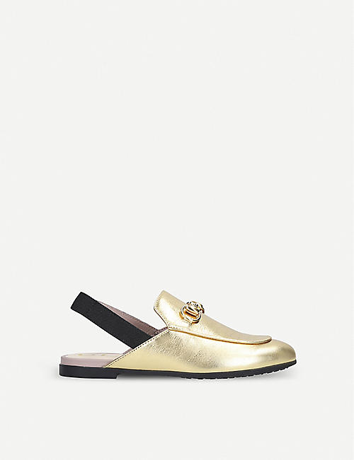 GUCCI: Princetown metallic leather slingback loafers 4-8 years