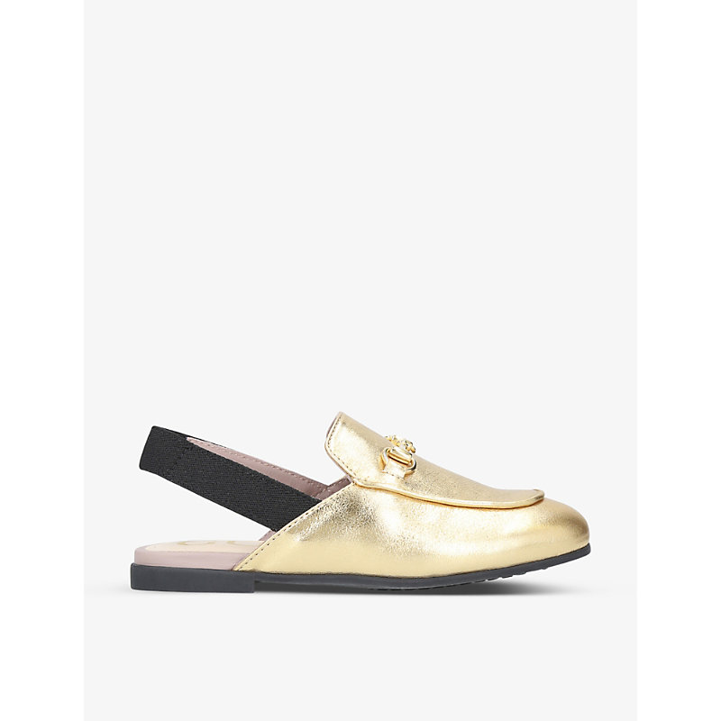 Gucci Kids' Princetown Metallic-leather Slingback Loafers 3-5 Years In Gold