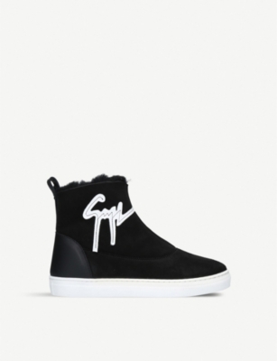 GIUSEPPE ZANOTTI Borromeo suede and faux fur trainers 8 11 years Selfridges