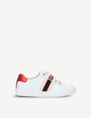 Gucci Kids' New Ace Jacquard-panel Leather Trainers 5-8 Years In White