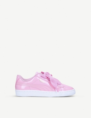 puma pink basket heart patent trainers