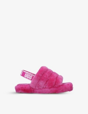 Ugg Girls Fuchsia Kids Fluff Yeah Sheepskin Sandals