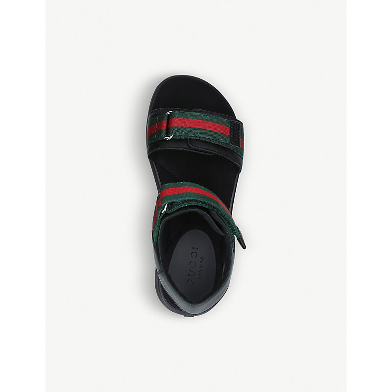 Shop Gucci Boys Black Kids Gauffrette Leather Sandals 5-8 Years