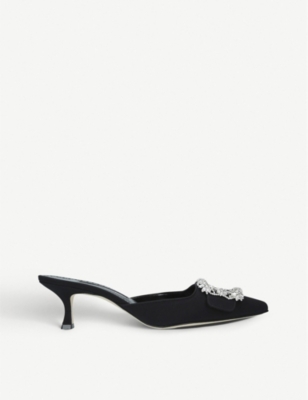 Manolo Blahnik Maysale Jewel-embellished Silk Heeled Mules In Black